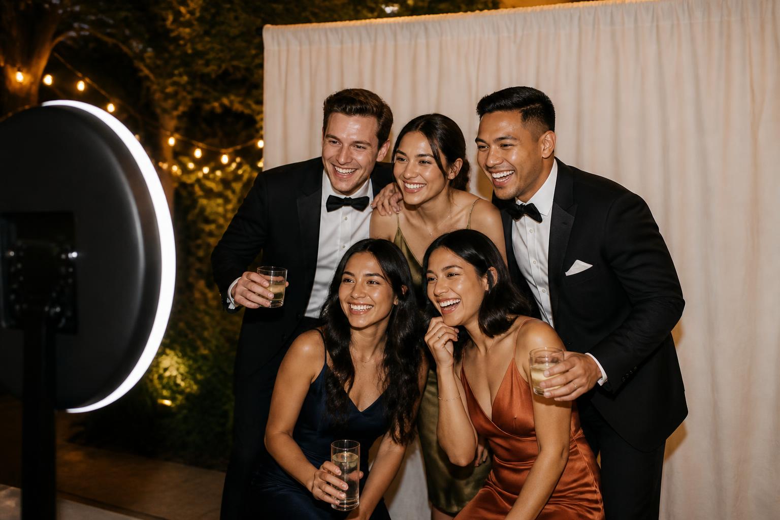 Guests using a photo booth at an event